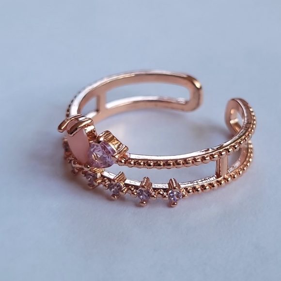 Rose Gold Tone Cubic Zirconia Bjoux Stacking Ring - Picture 4 of 7